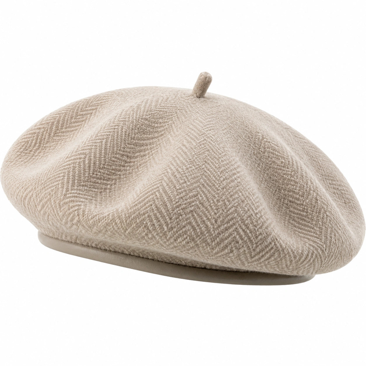 Boina talla única beige de tejido con espiga - estilo clásico para uso diario
