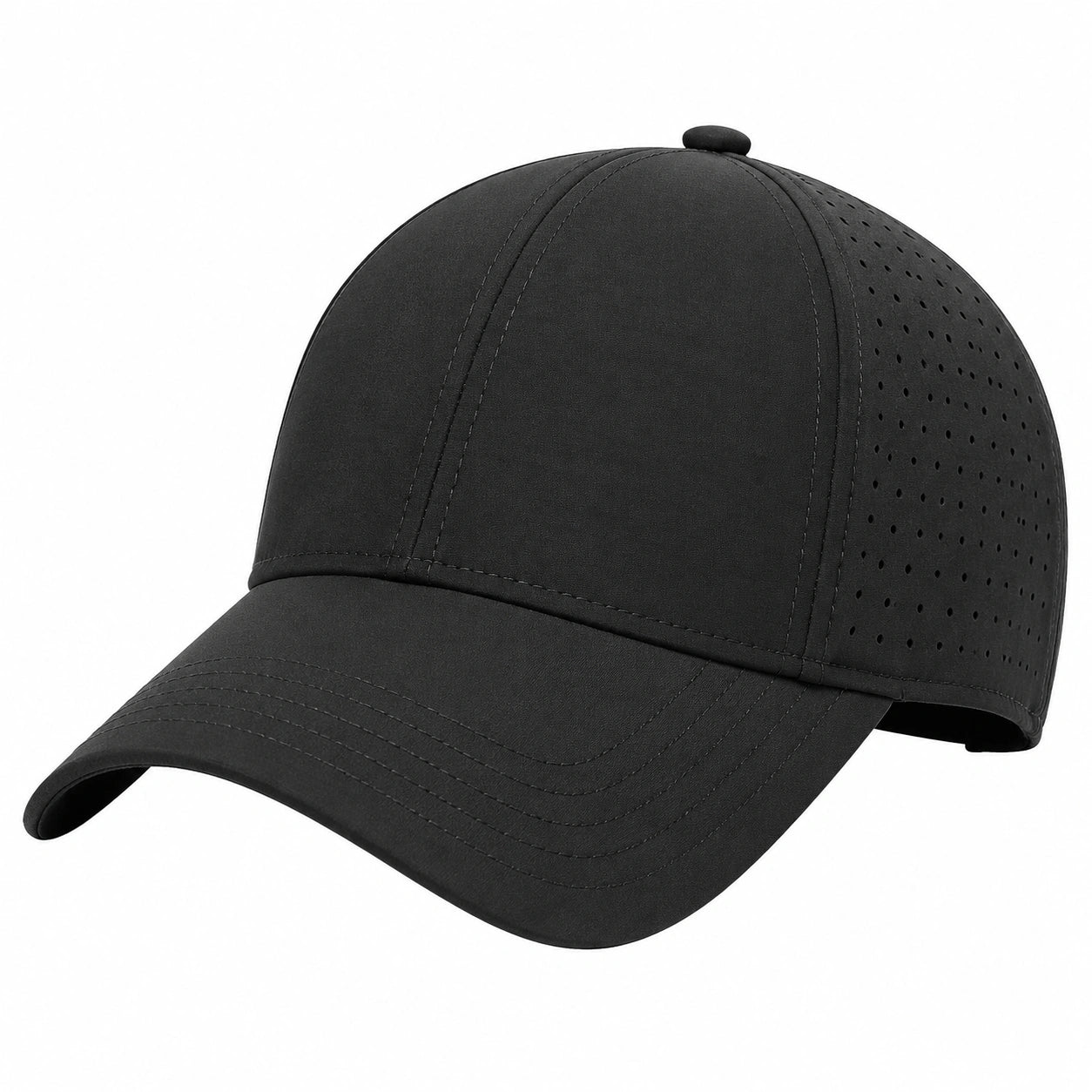 Gorra de béisbol talla única de tejido negro perforado con visera curva