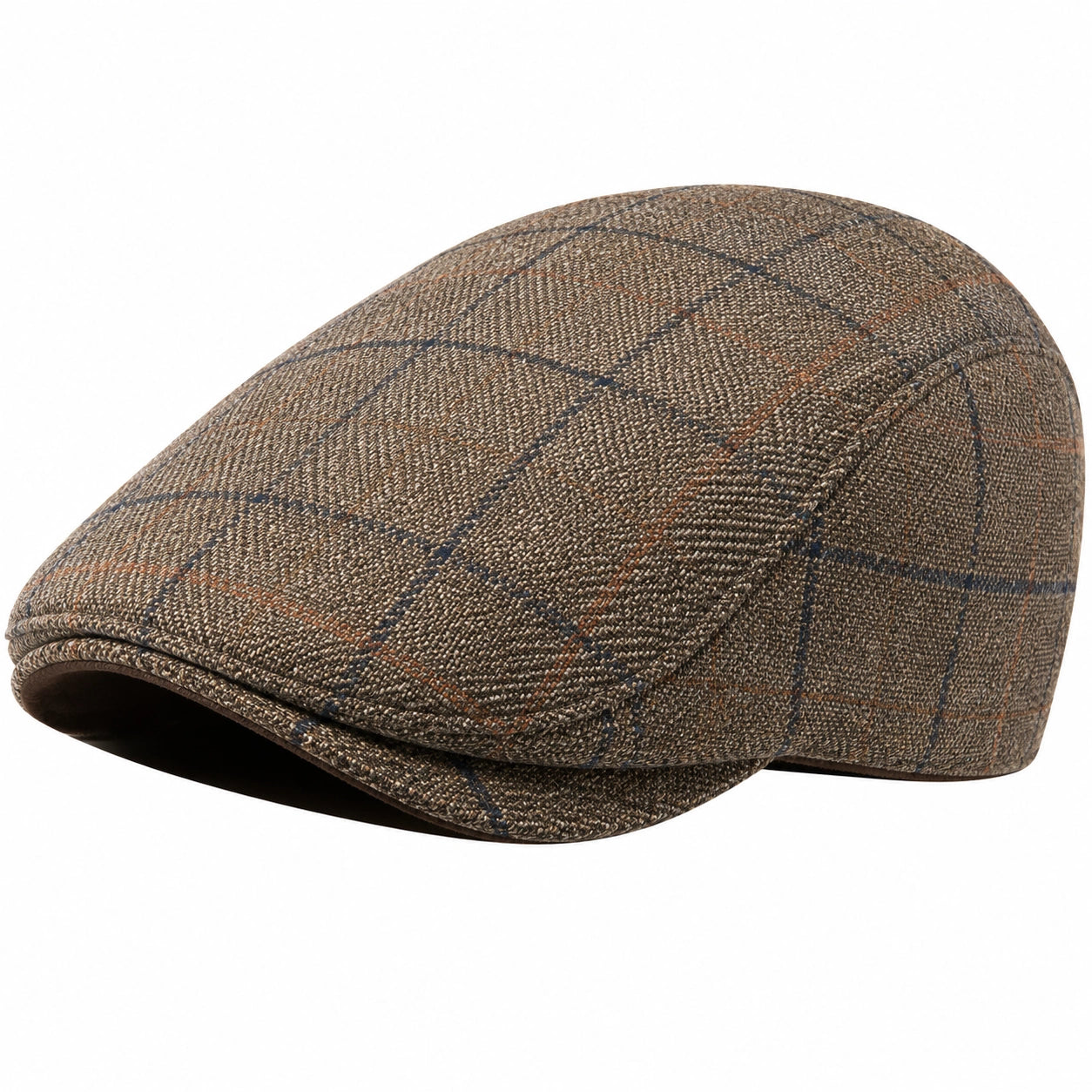 Gorra plana talla única de tejido marrón con cuadros - estilo clásico