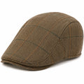 Gorra plana talla única de tejido marrón con estampado de espiga estilo clásico