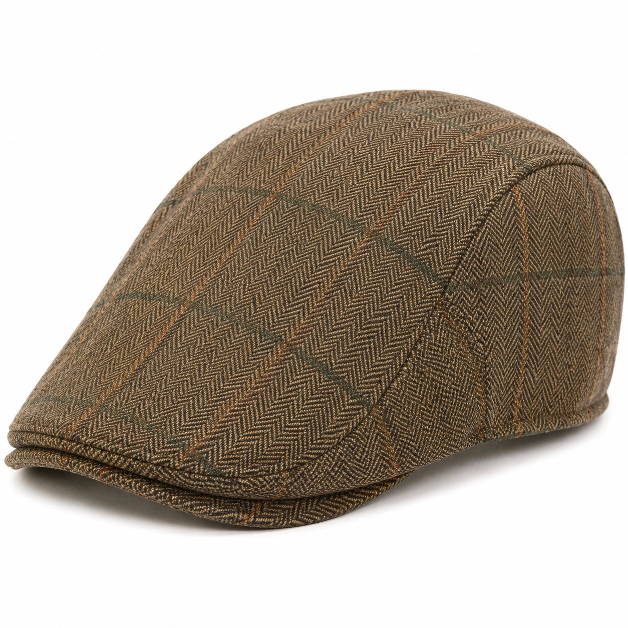 Gorra plana talla única de tejido marrón con estampado de espiga estilo clásico