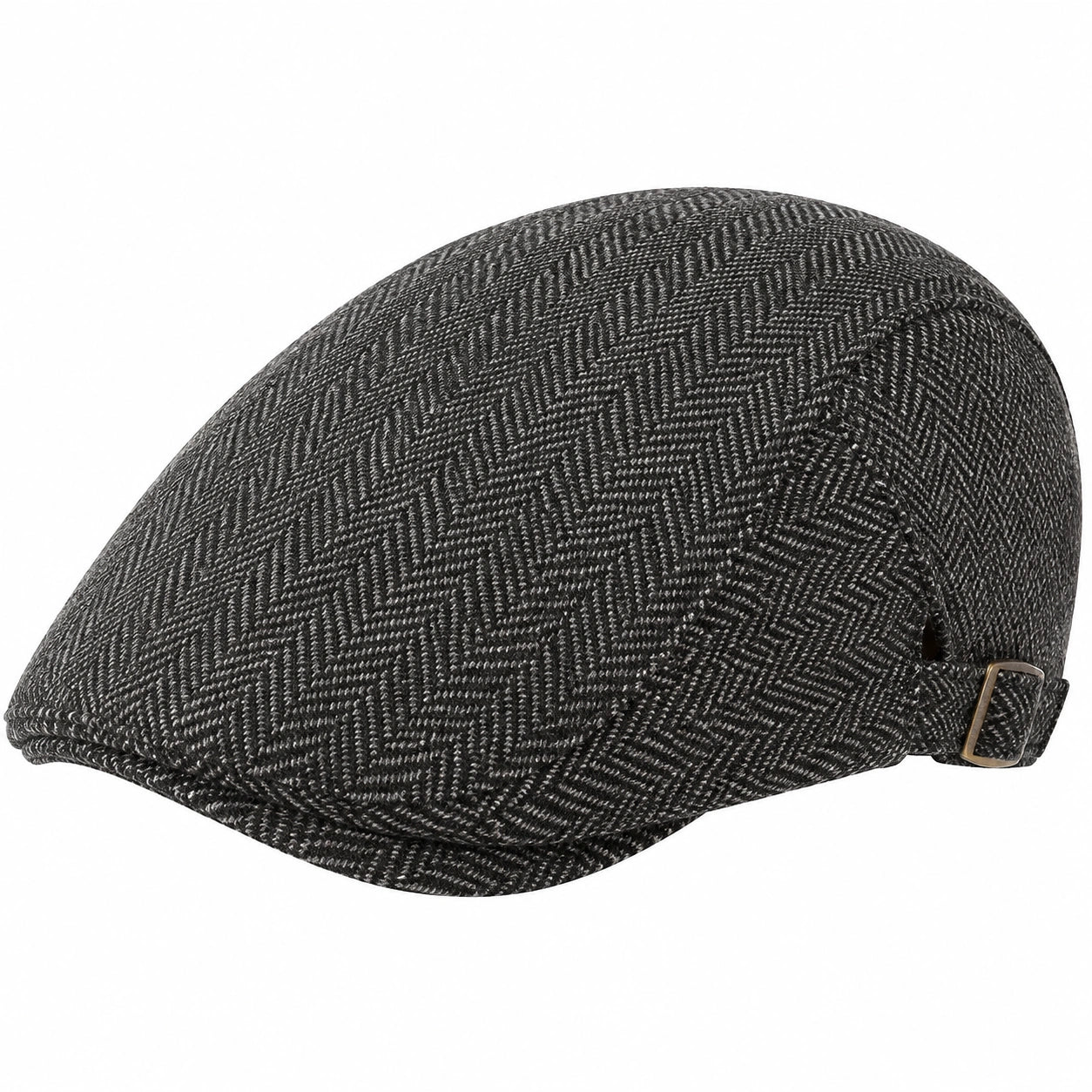Gorra plana talla única de tejido negro/gris con espiga ajustable para uso diario