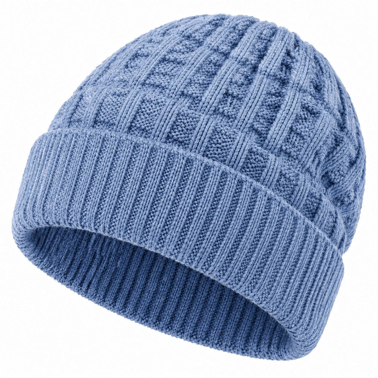 Gorro de punto talla única azul claro con borde doblado para uso diario