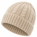Gorro de punto talla única beige con trenzas y borde acanalado