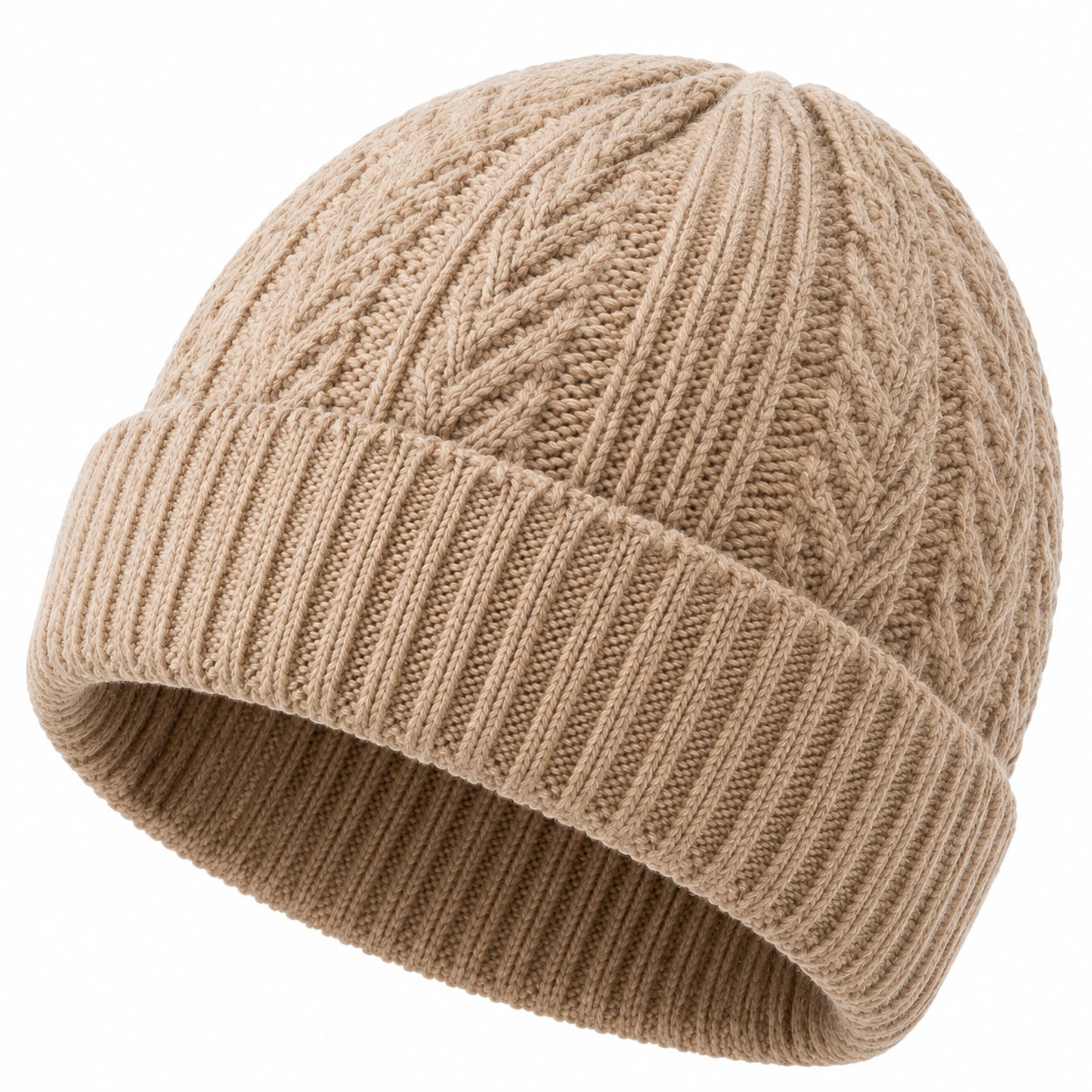 Gorro de punto talla única beige para invierno - diseño canalé