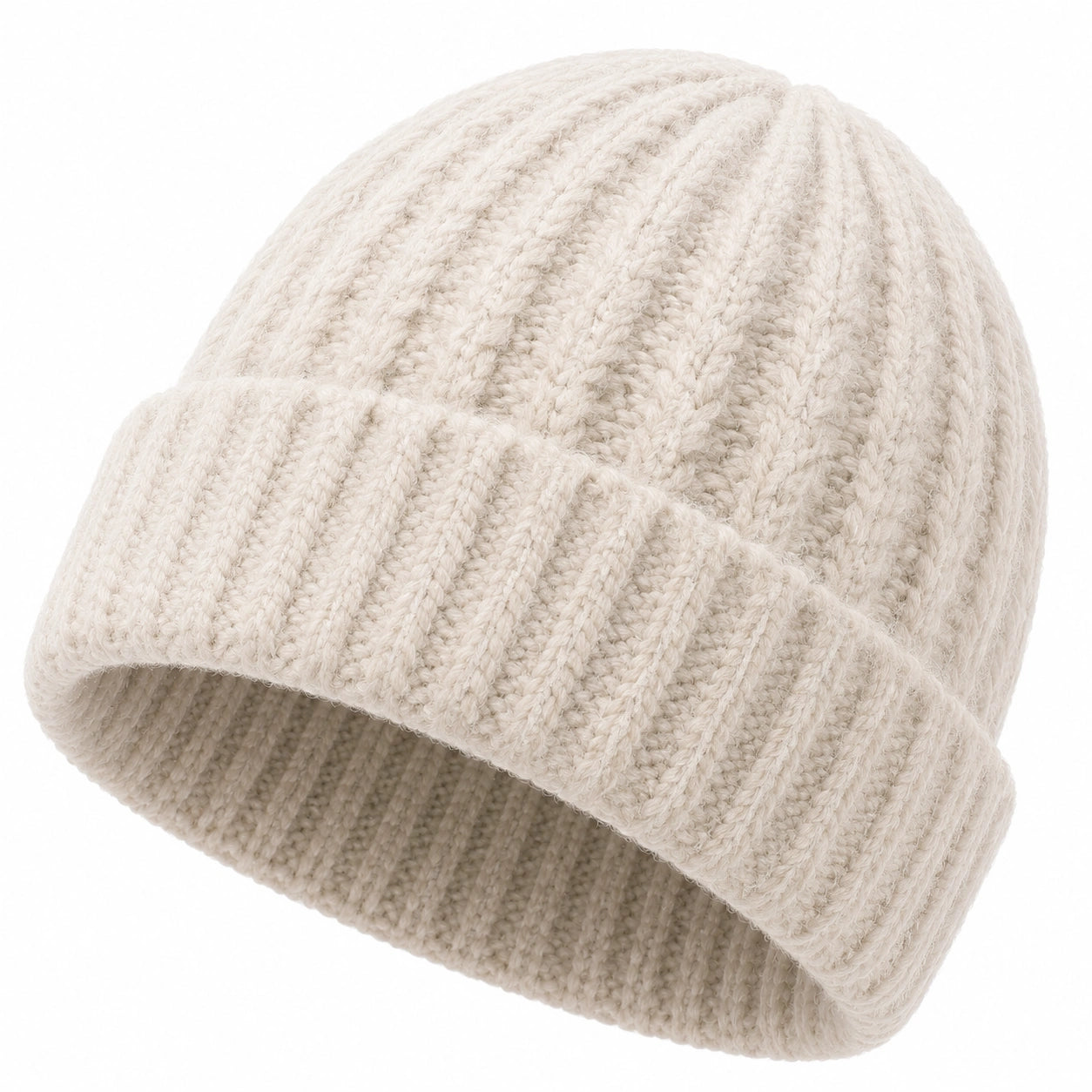 Gorro de punto talla única beige con borde doblado para uso diario