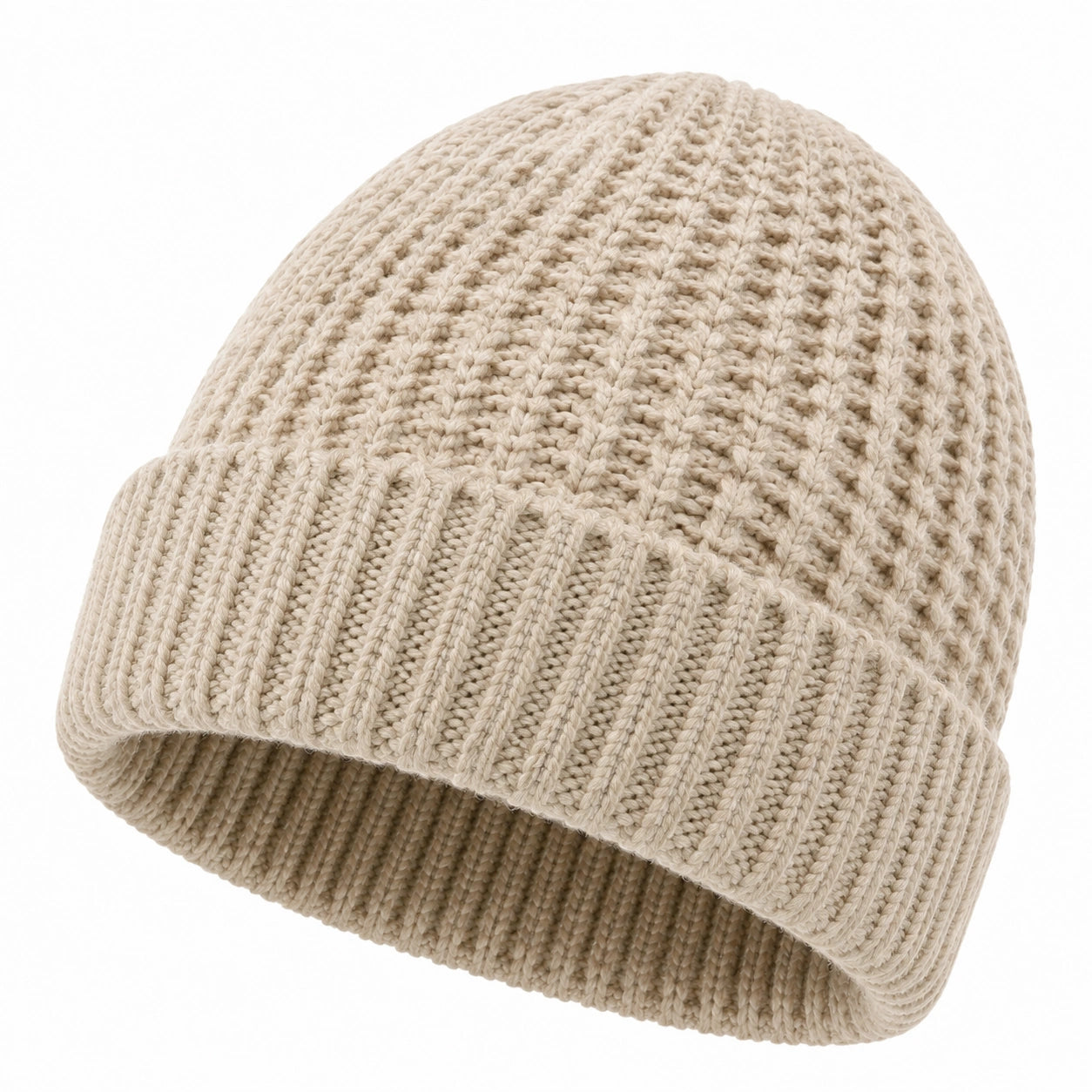 Gorro de punto talla única beige para uso diario estilo acanalado