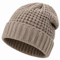 Gorro de punto talla única beige con borde vuelto - cálido informal