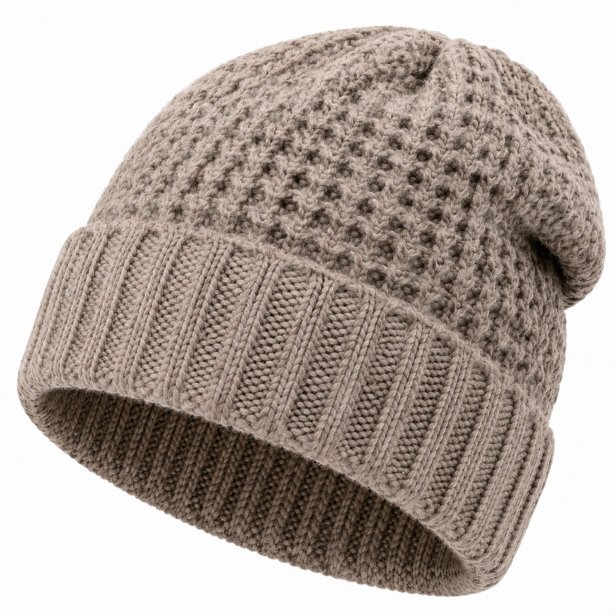 Gorro de punto talla única beige con borde vuelto - cálido informal