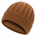 Gorro de punto talla única marrón con forro afelpado estilo trenzado para invierno