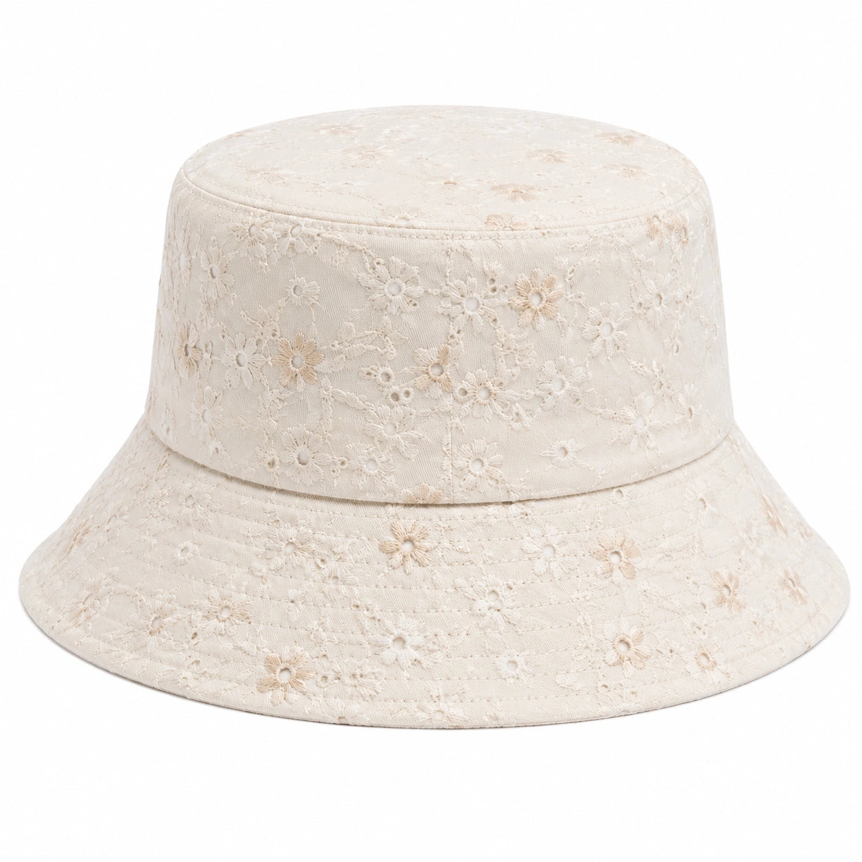 Sombrero pescador talla única de algodón beige con bordado floral - ala ancha