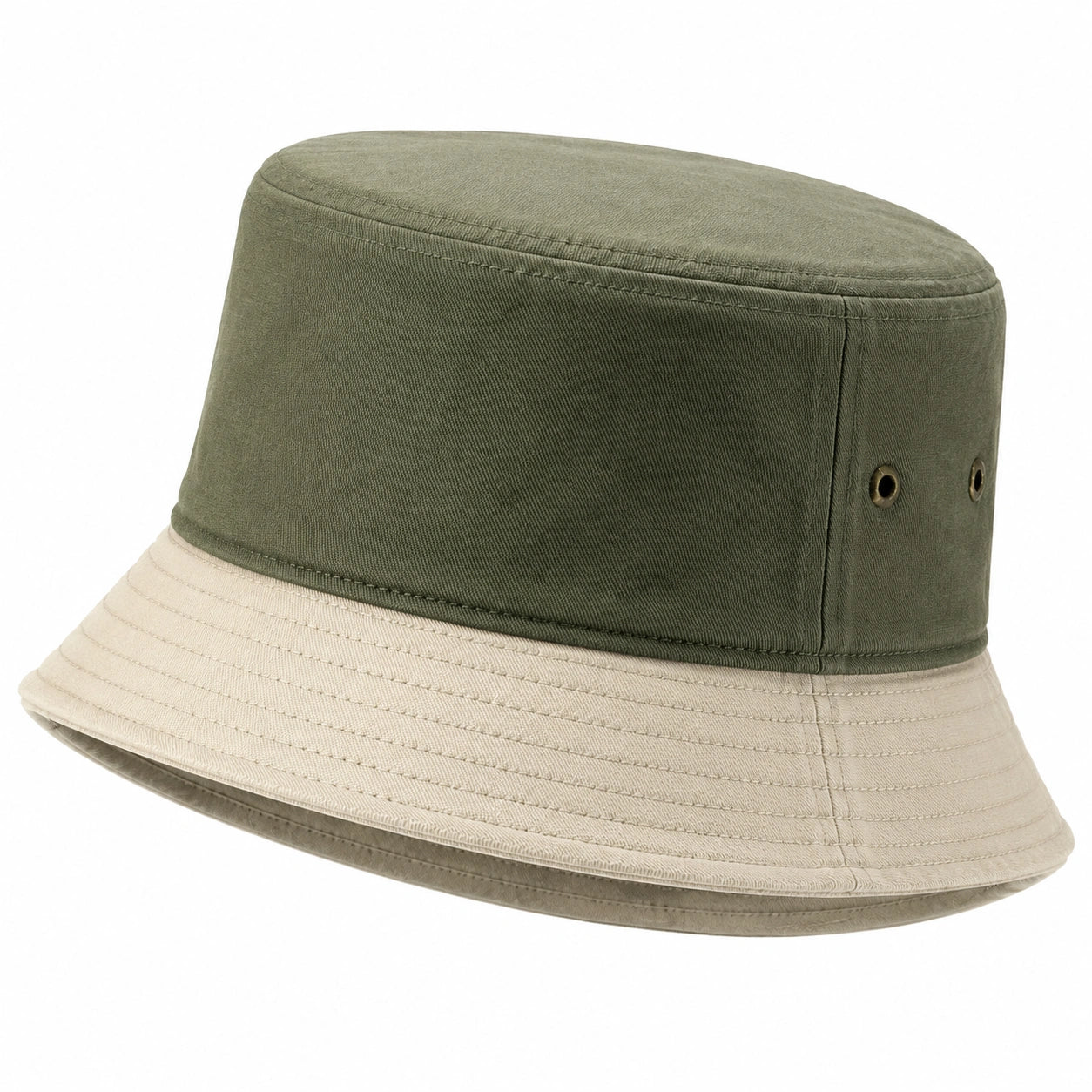 Sombrero de pescador talla única de tejido verde caqui y beige bicolor