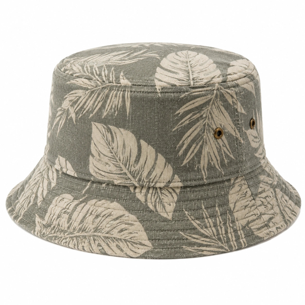 Sombrero bucket talla única de tejido verde con estampado de hojas transpirable
