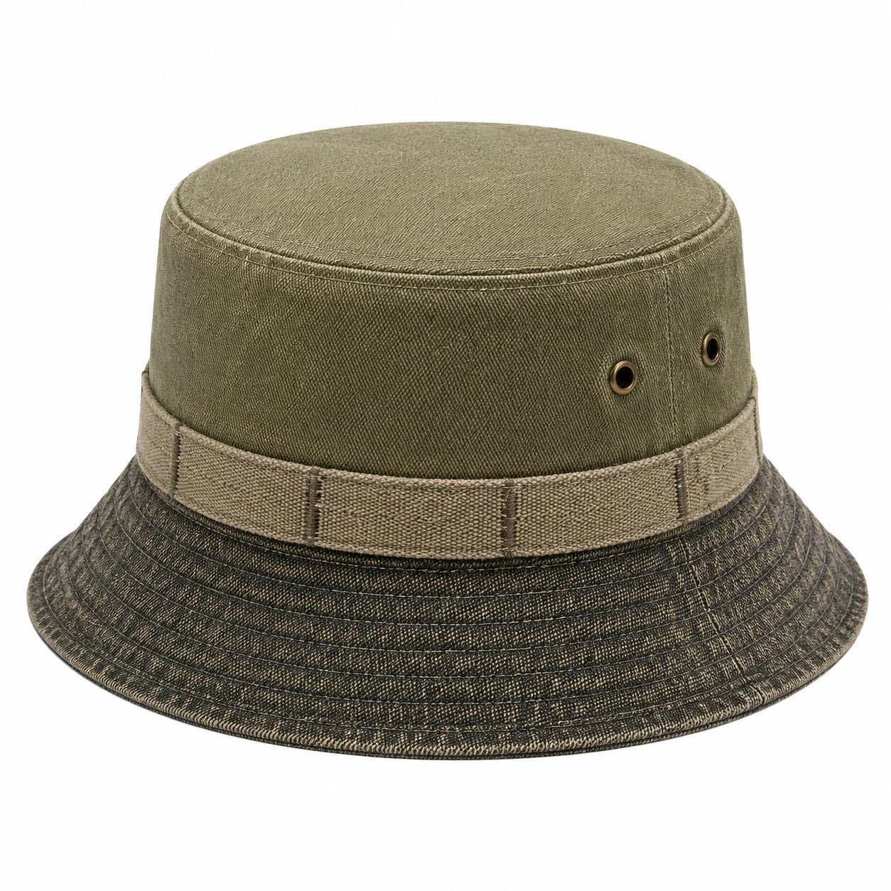 Sombrero tipo pescador talla única de tejido verde oliva y negro con ala ancha estilo urbano