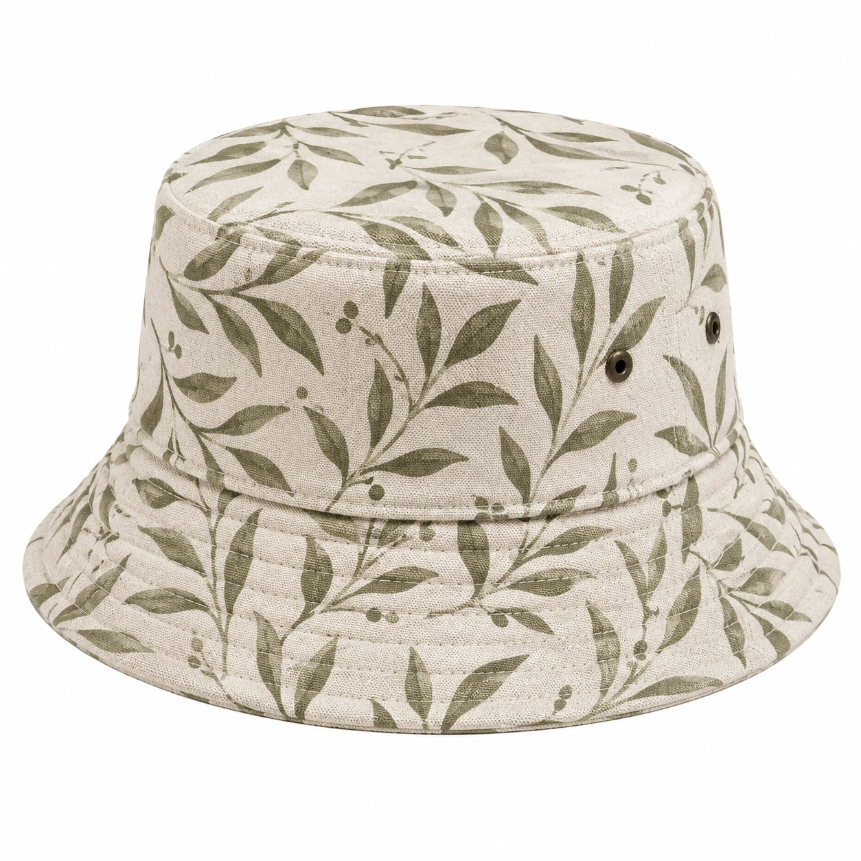 Sombrero pescador talla única de tejido beige y verde oliva con estampado vegetal transpirable