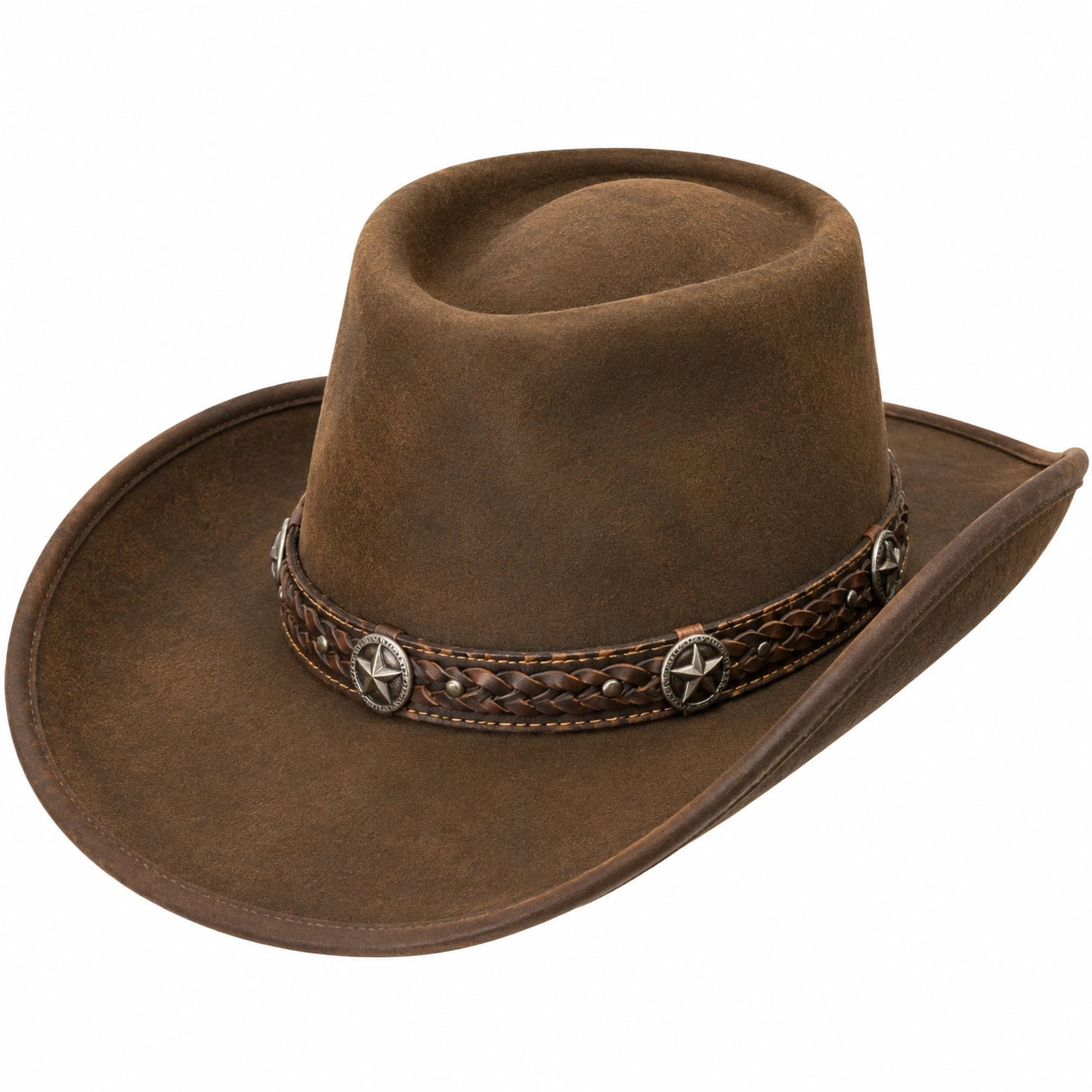 Sombrero vaquero talla única marrón de acabado tipo ante con banda trenzada decorativa