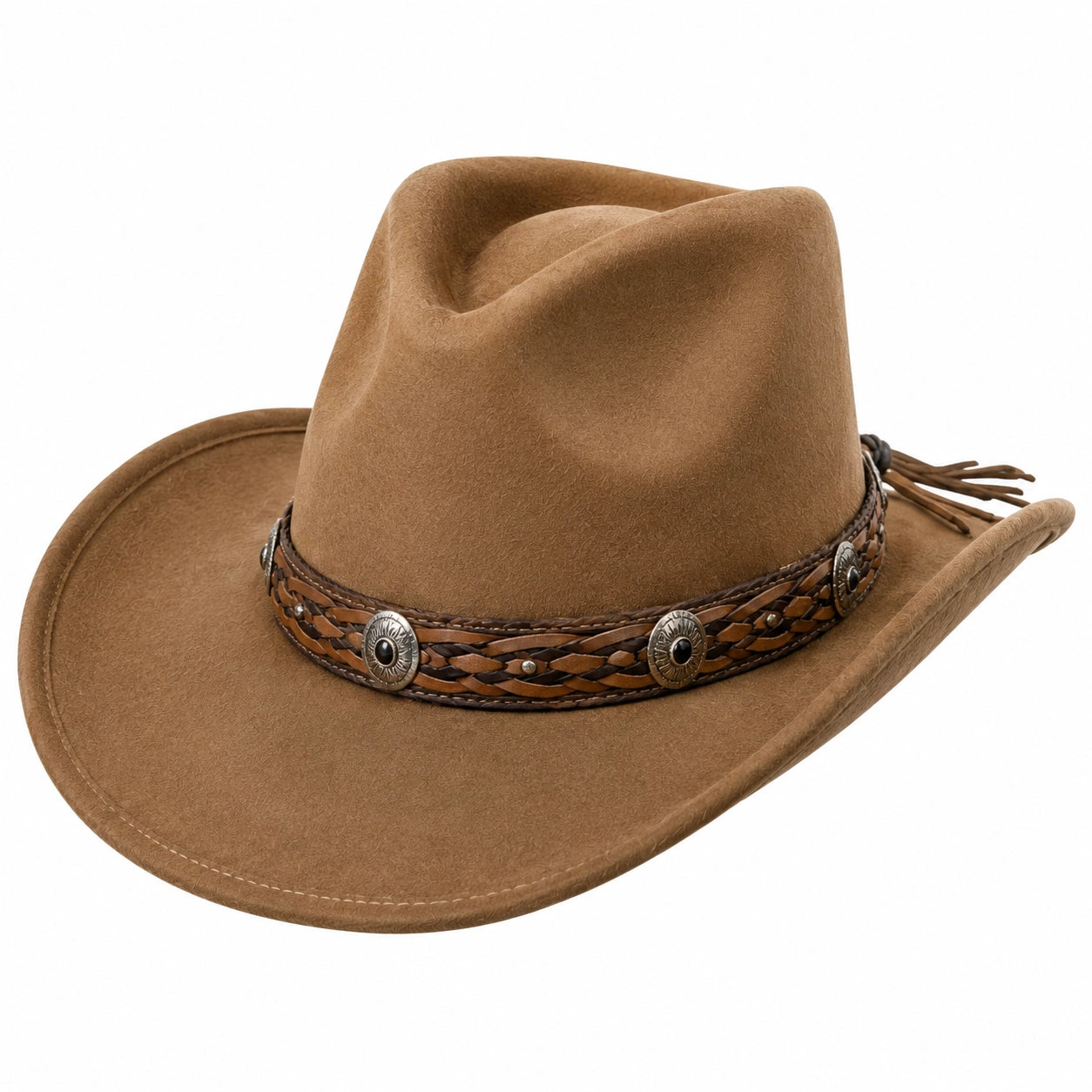 Sombrero vaquero talla única de ante sintético marrón con cinta trenzada