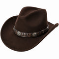 Sombrero cowboy talla única de fieltro marrón con banda trenzada estilo western