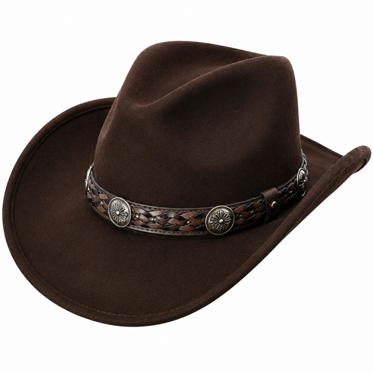 Sombrero cowboy talla única de fieltro marrón con banda trenzada estilo western