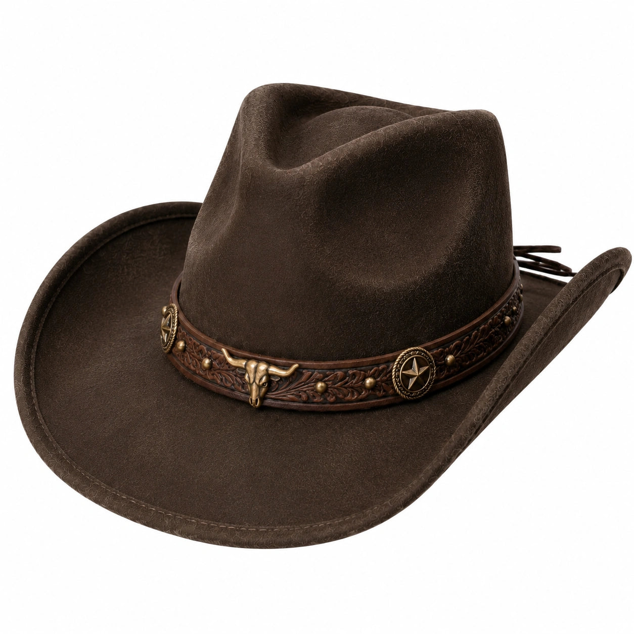Sombrero vaquero talla única de piel sintética marrón con cinta decorativa ajustable