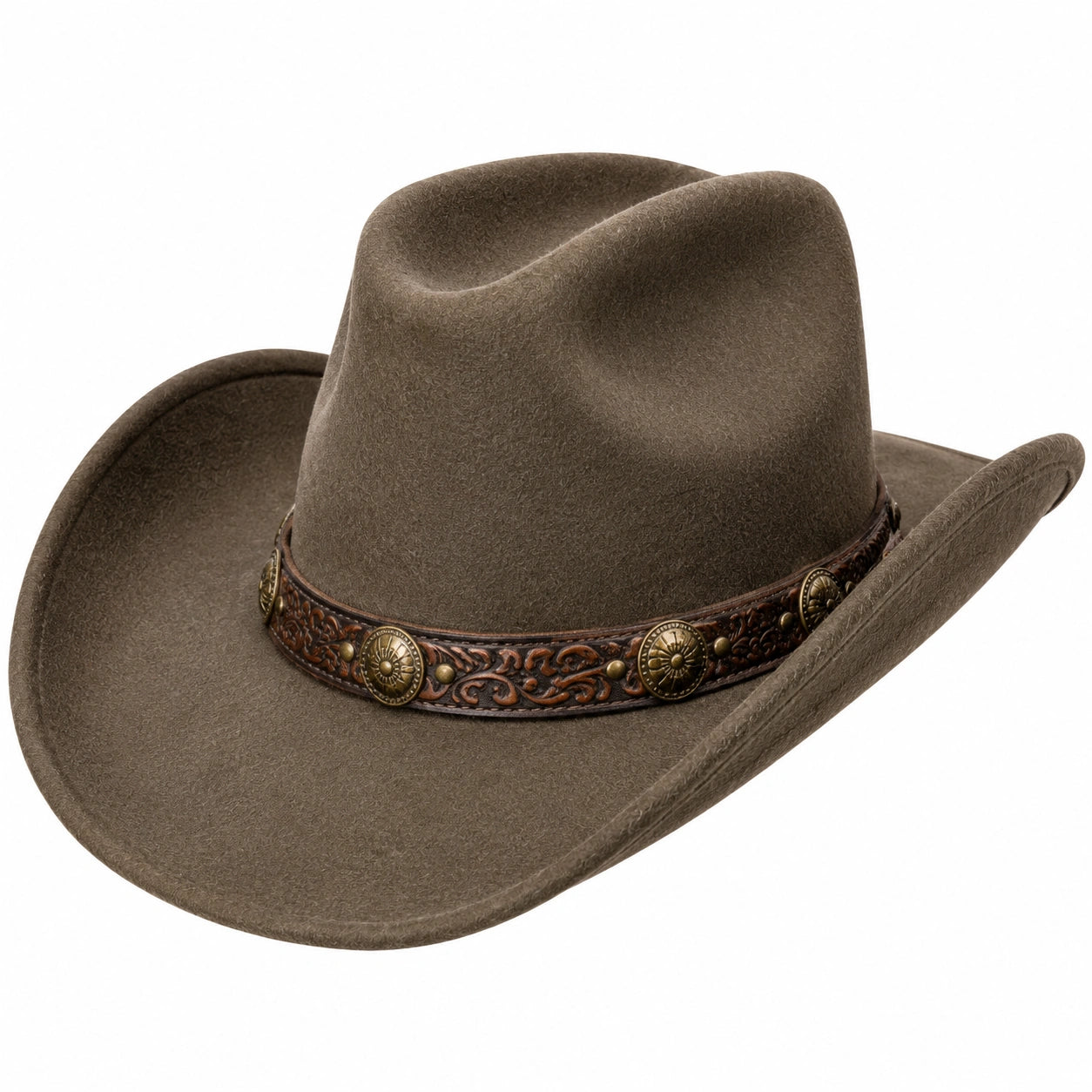 Sombrero vaquero talla única de fieltro marrón con banda decorativa - estilo western