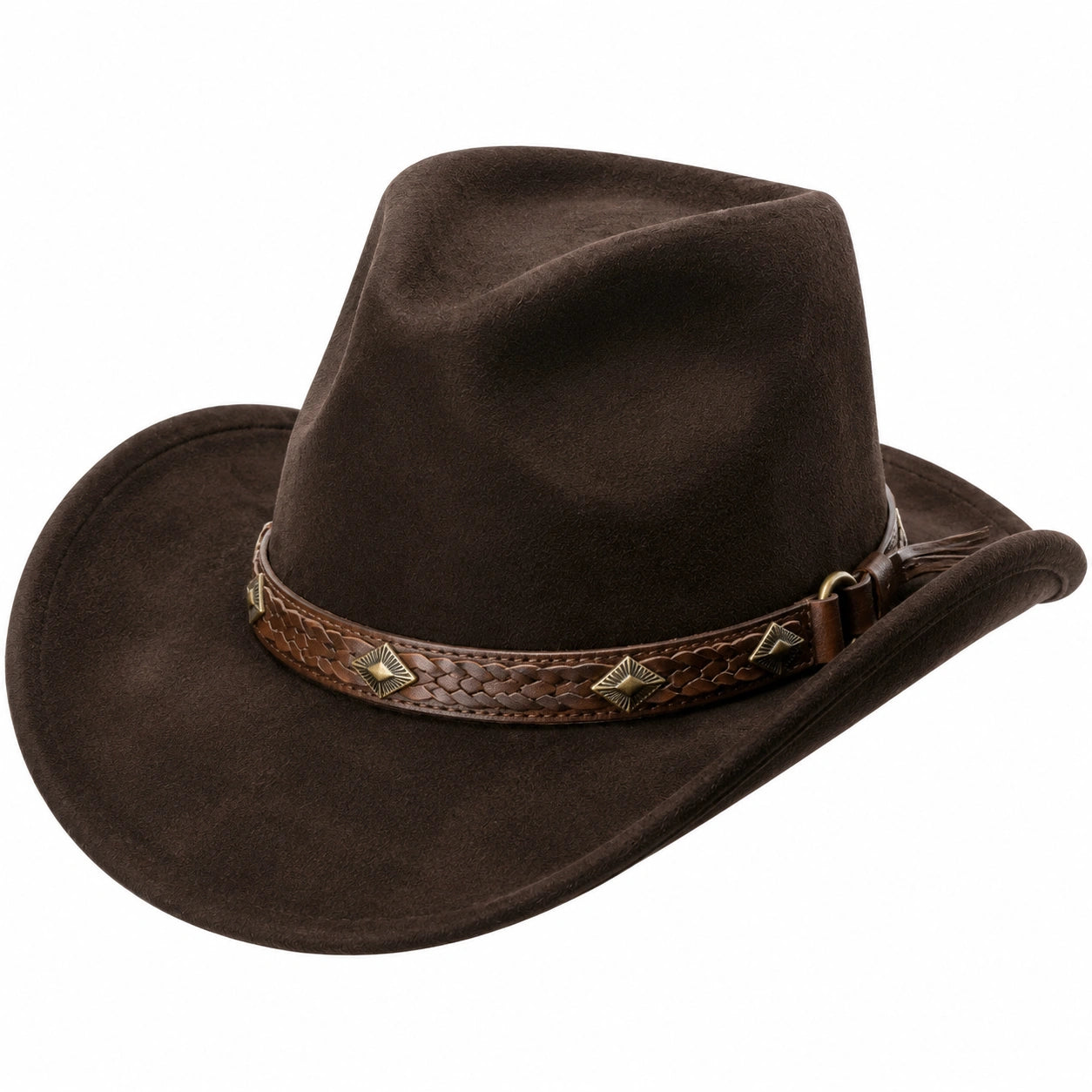 Sombrero cowboy talla única marrón de tejido afelpado con cinta trenzada estilo western