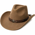 Sombrero cowboy talla única marrón de acabado textil afelpado con banda decorativa