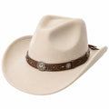 Sombrero vaquero talla única beige de tejido afelpado con cinta decorativa estilo western