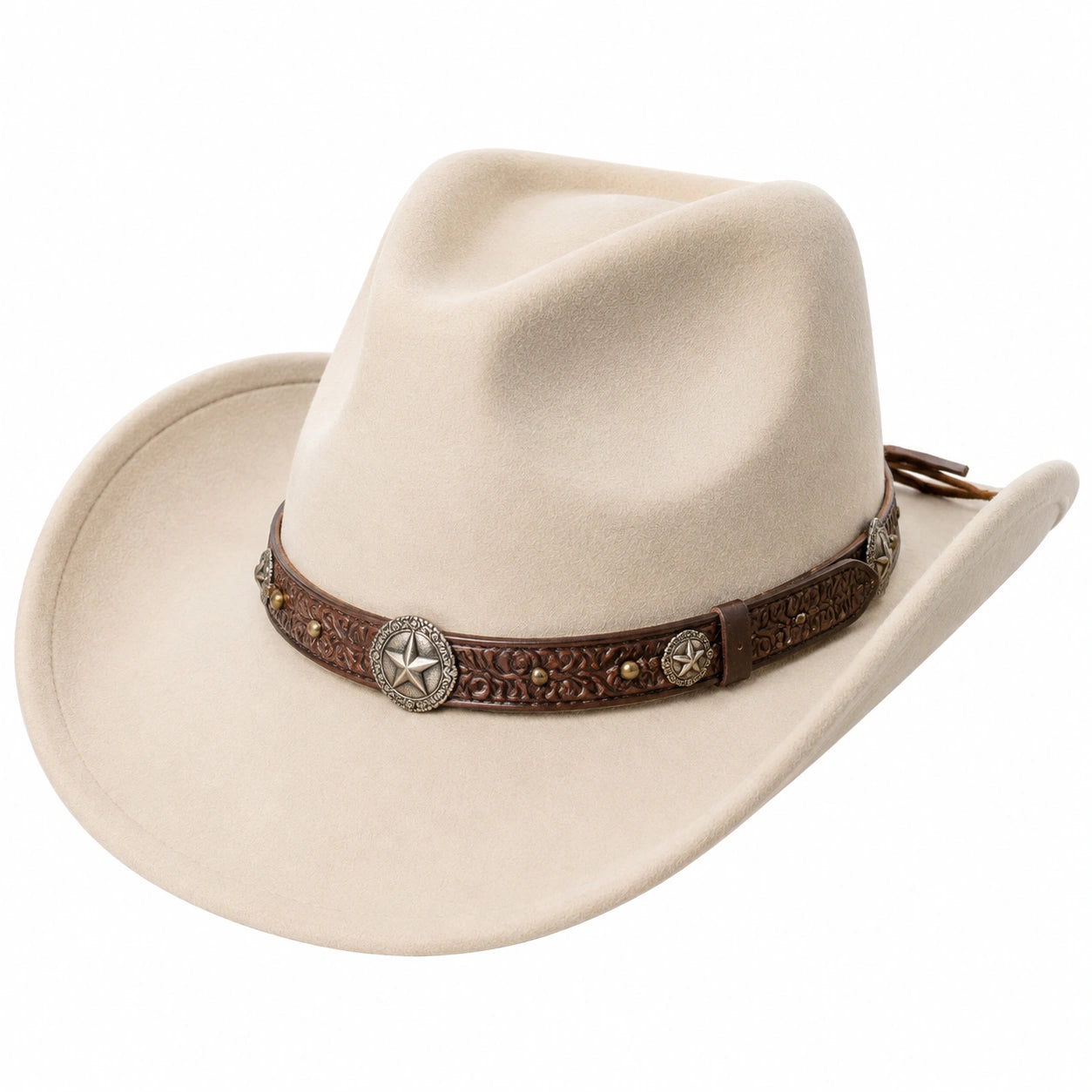 Sombrero vaquero talla única beige de tejido afelpado con cinta decorativa estilo western
