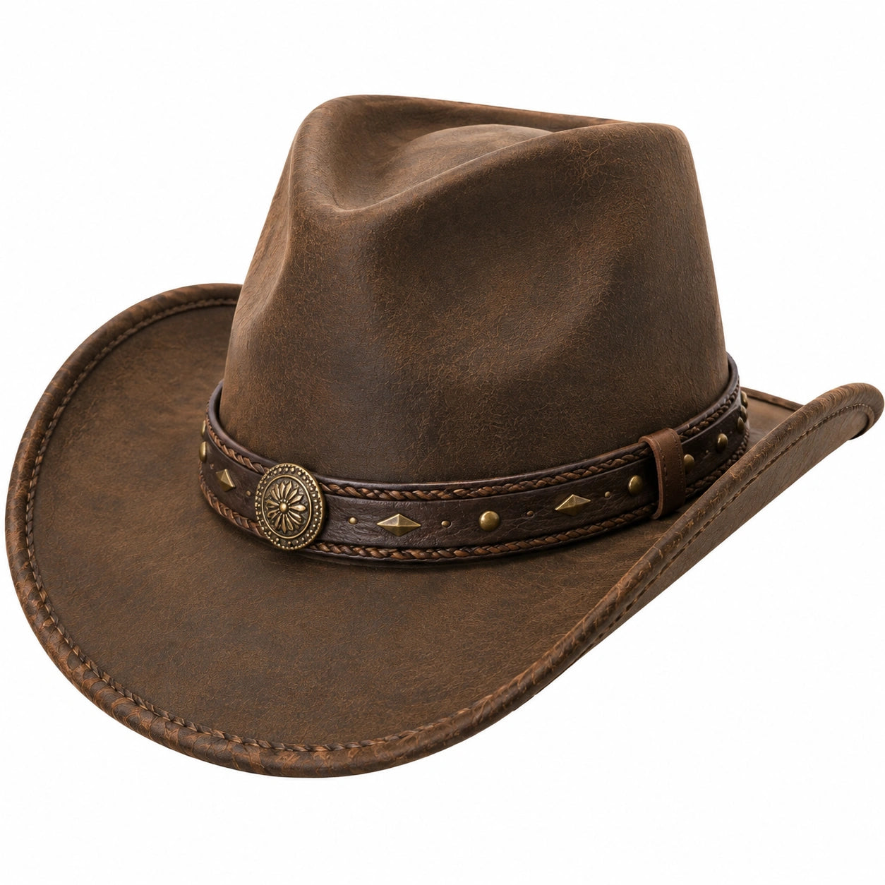 Sombrero cowboy talla única marrón de material sintético con acabado efecto cuero