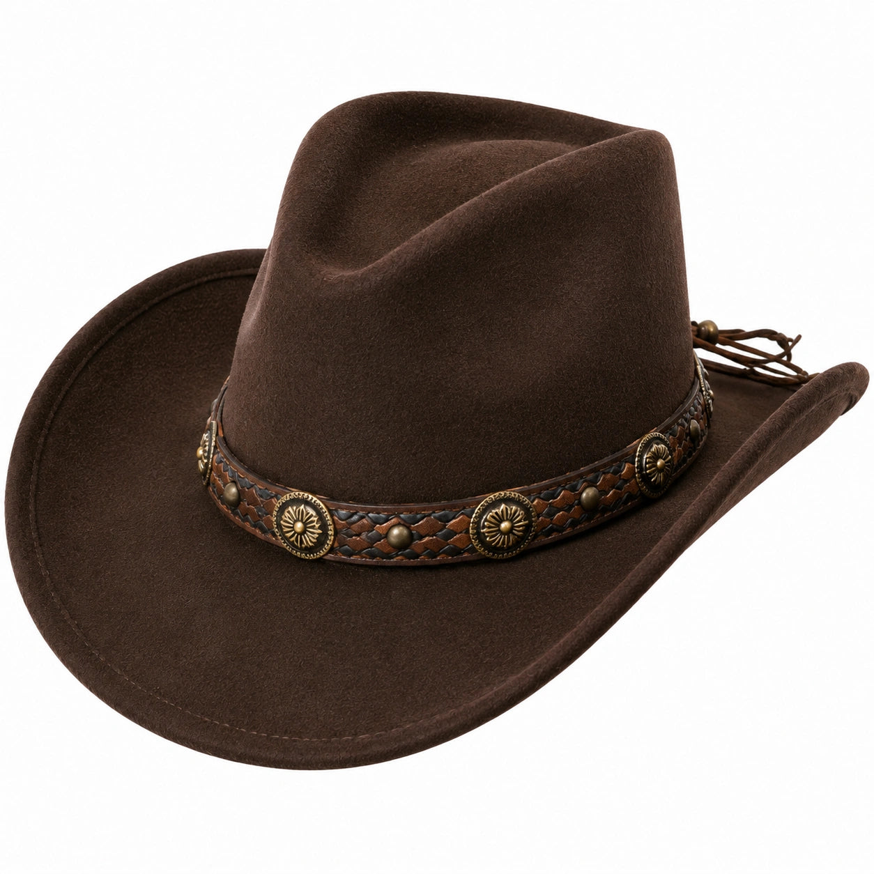 Sombrero vaquero talla única marrón de tacto afelpado con cordón ajustable